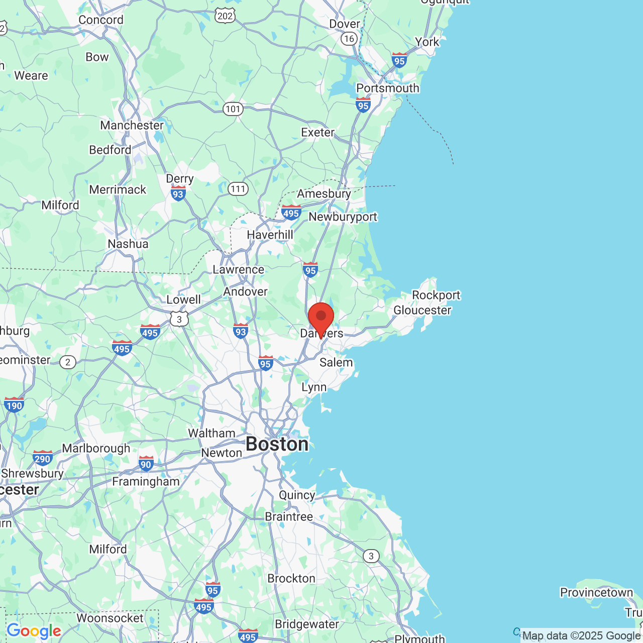 Google map image of our location in 35 Elm St Danvers, MA