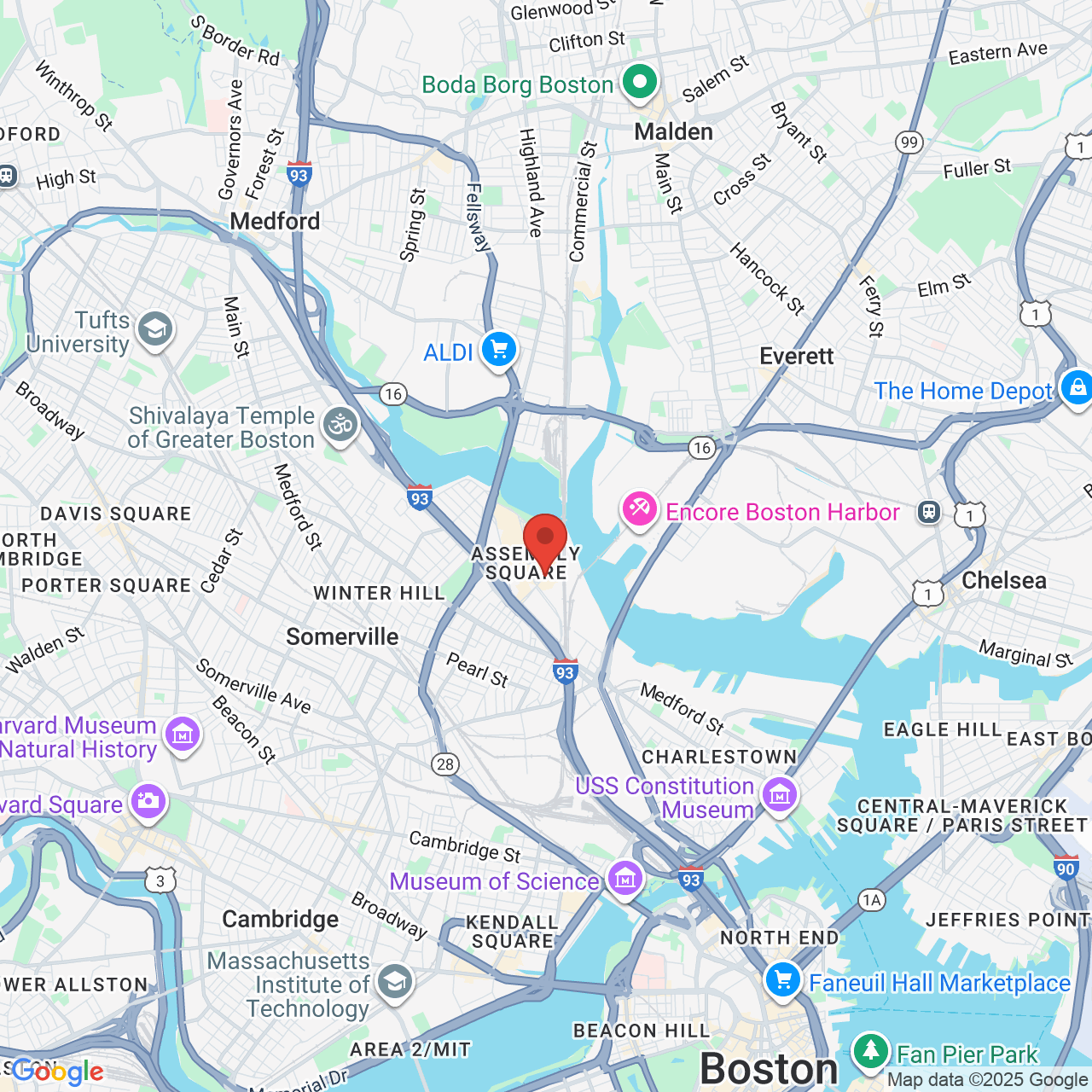 Google map image of our location in 369 Revolution Drive Somerville, MA