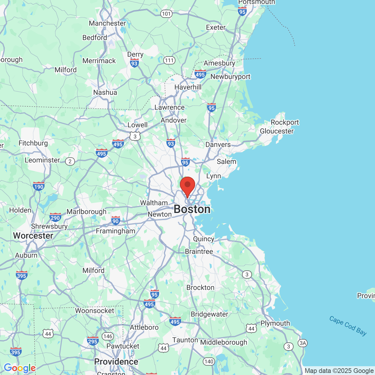 Google map image of our location in 369 Revolution Drive Somerville, MA